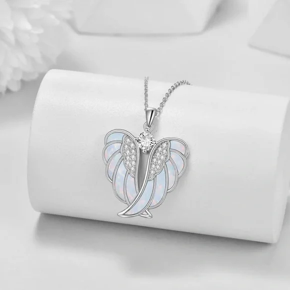 Sterling Silver Opal Angel Wing Necklace